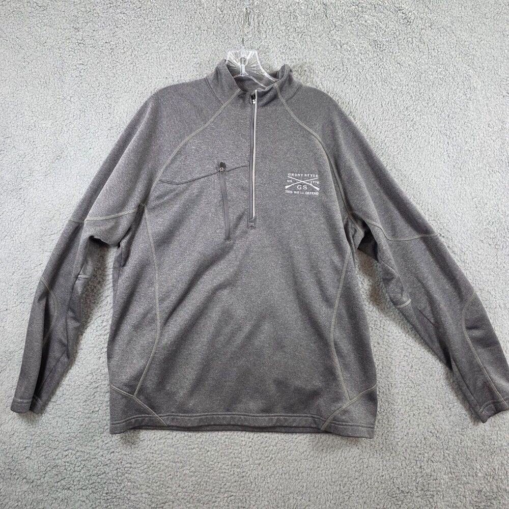 Grunt Style GS Men's Gray Quarter Zip Embroidered Pullover Size L